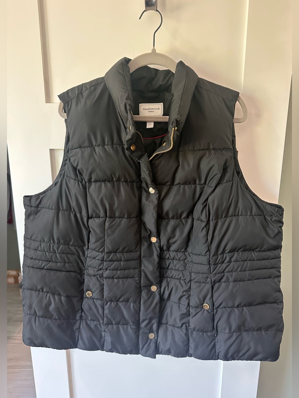 Charter Club Black Quilted Vest Size 3X with Zipper & Pockets gold snaps